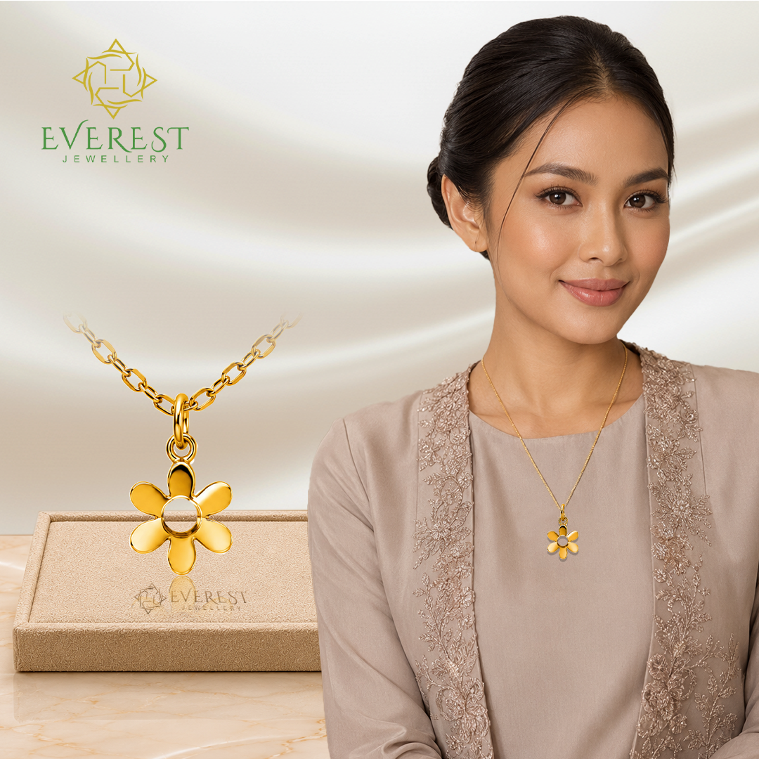 916  Yellow Gold Plain Flower Hollow Pendant