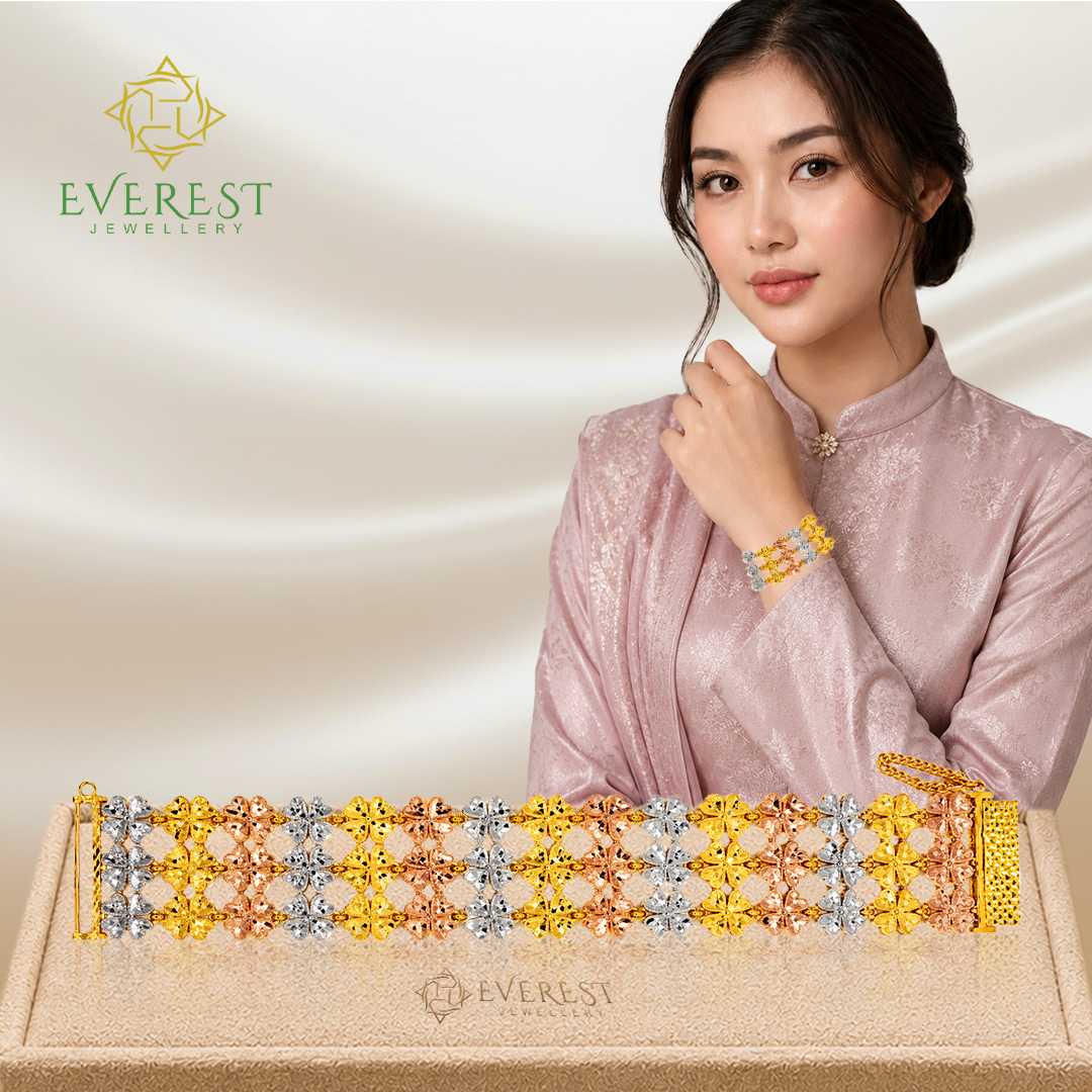 916 3C 3R Cut Heart Flower Bracelet 