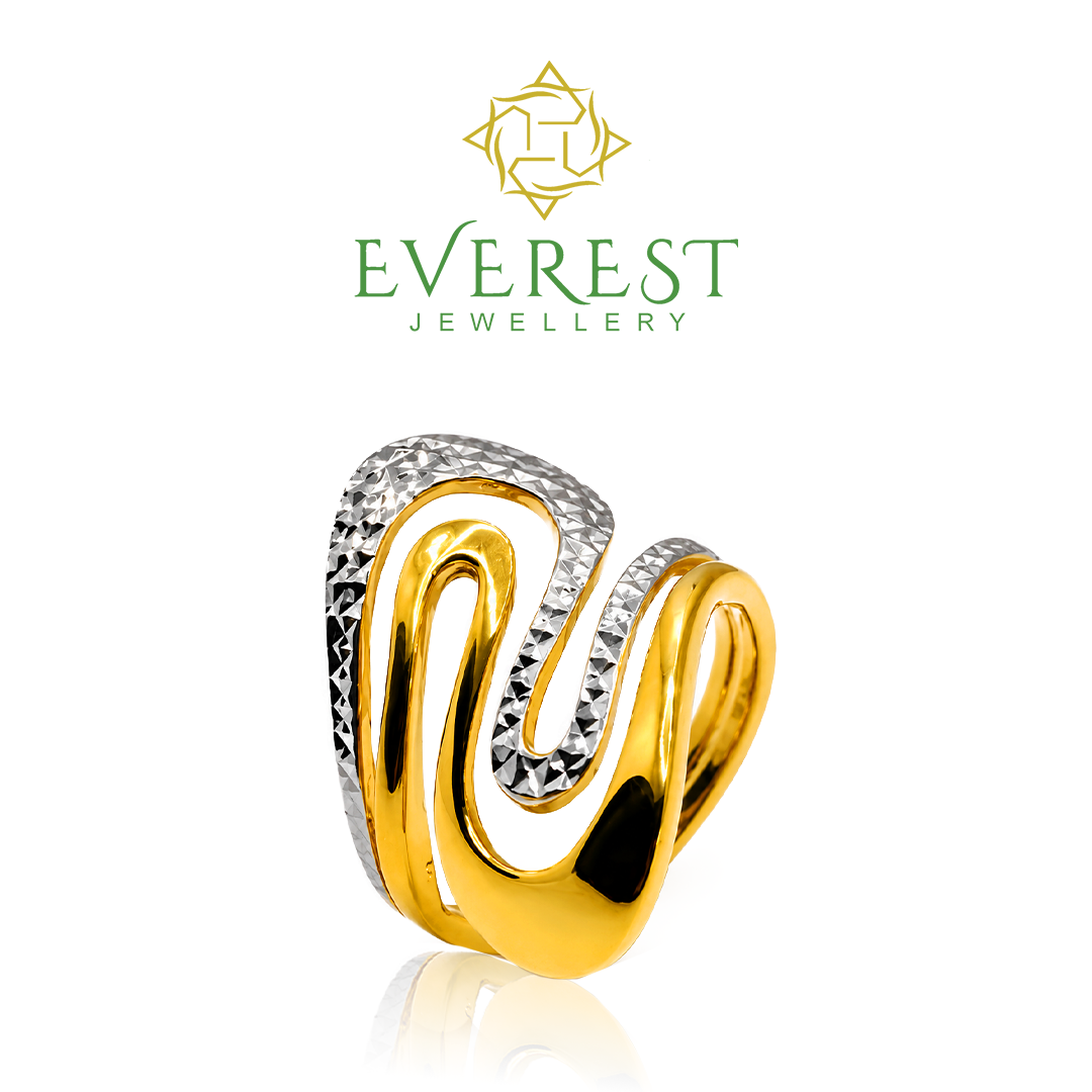 916 Two-Tone Cut & Plain S Wavy Ring