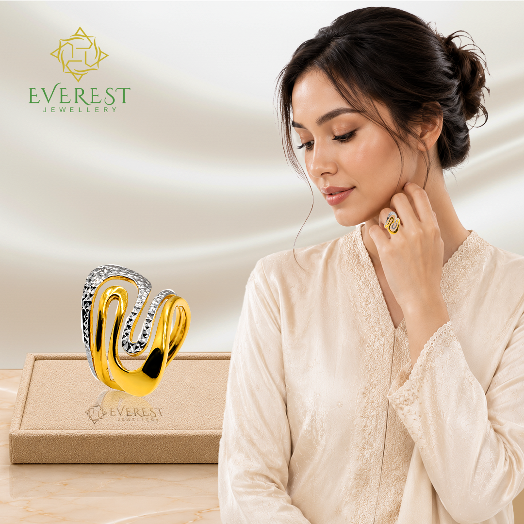 916 Two-Tone Cut & Plain S Wavy Ring