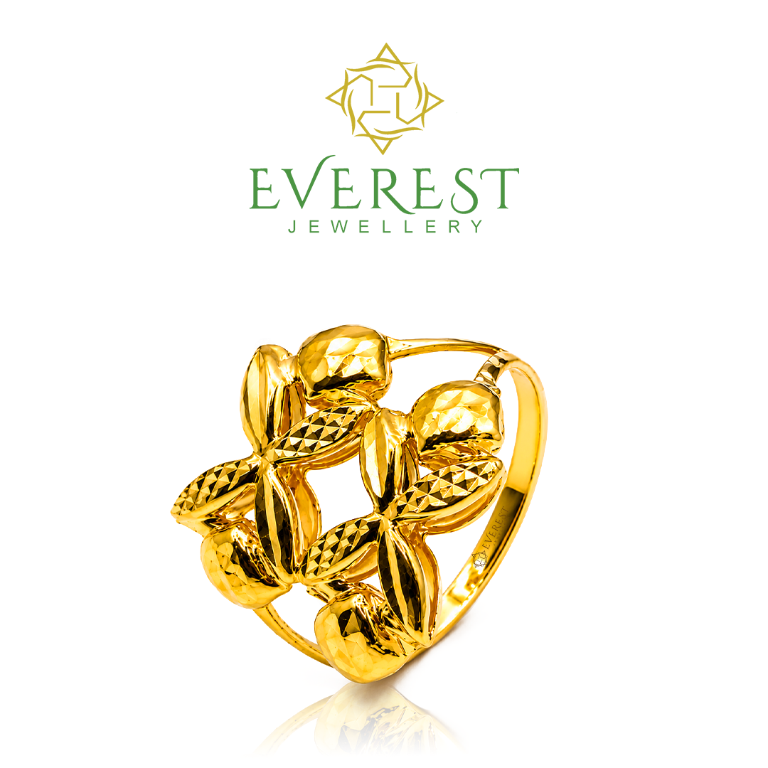 916 Yellow Gold 2 Row Flower Side 2 Dia Ring