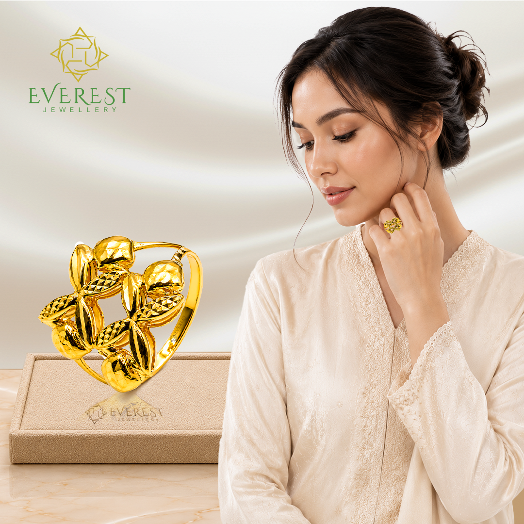 916 Yellow Gold 2 Row Flower Side 2 Dia Ring