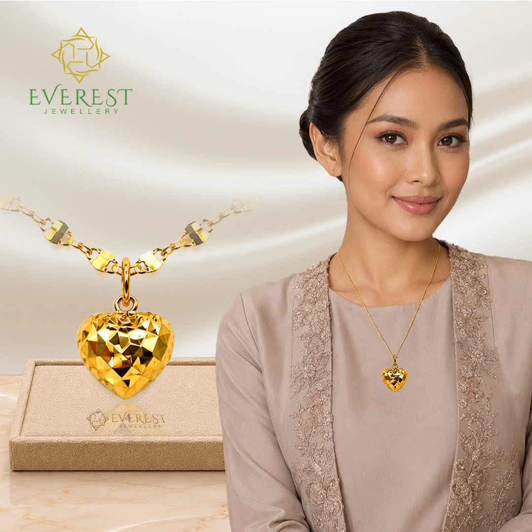 916 Yellow Gold 2S Cut Hollow Heart Pendant