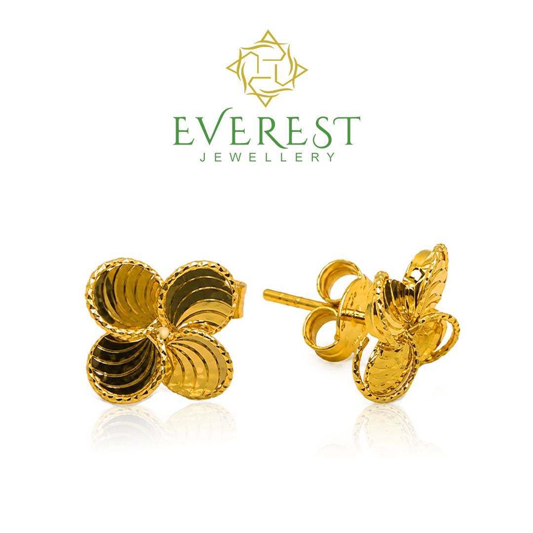 916 Yellow Gold 4 Petals L Flower Earrings