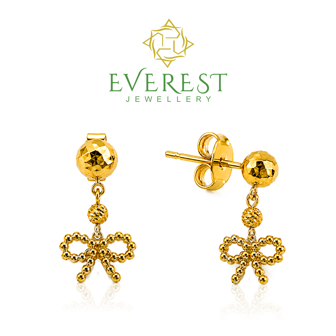916 Yellow Gold Cut Ball Hang Ribbon
