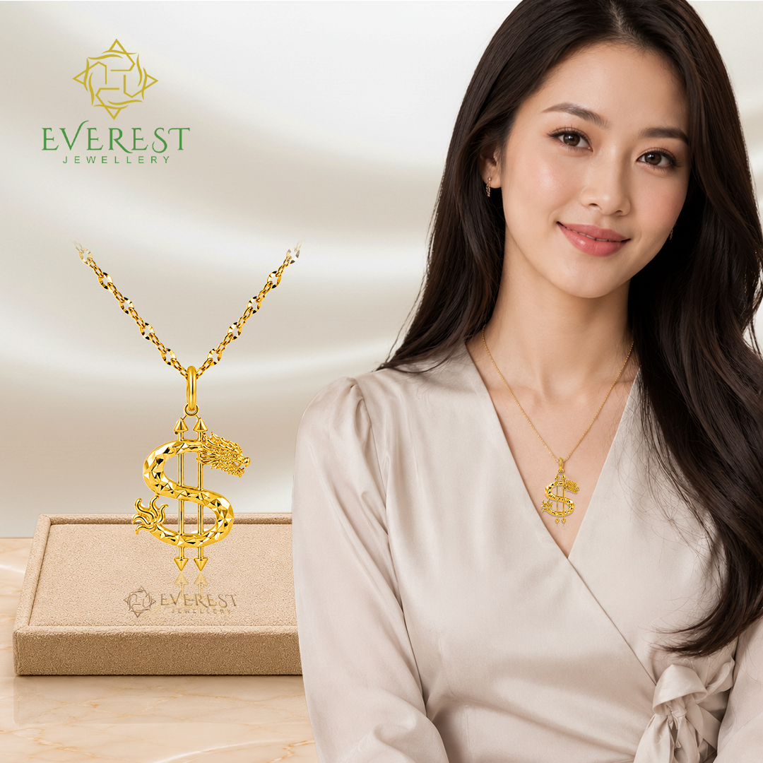 916 Yellow Gold Dollar Sign Dragon Pendant