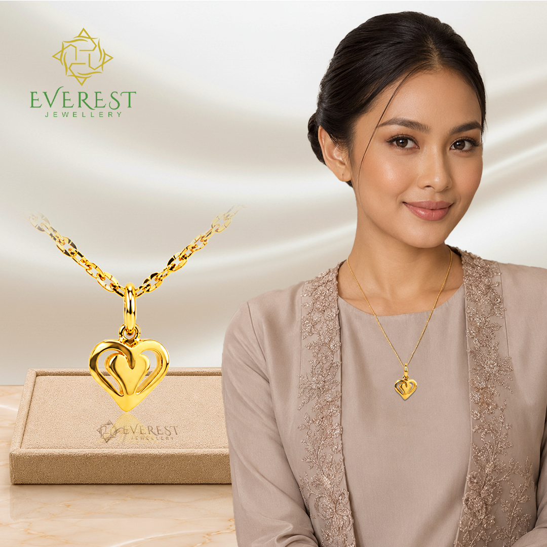916 Yellow Gold Plain Heart Hollow Pendant