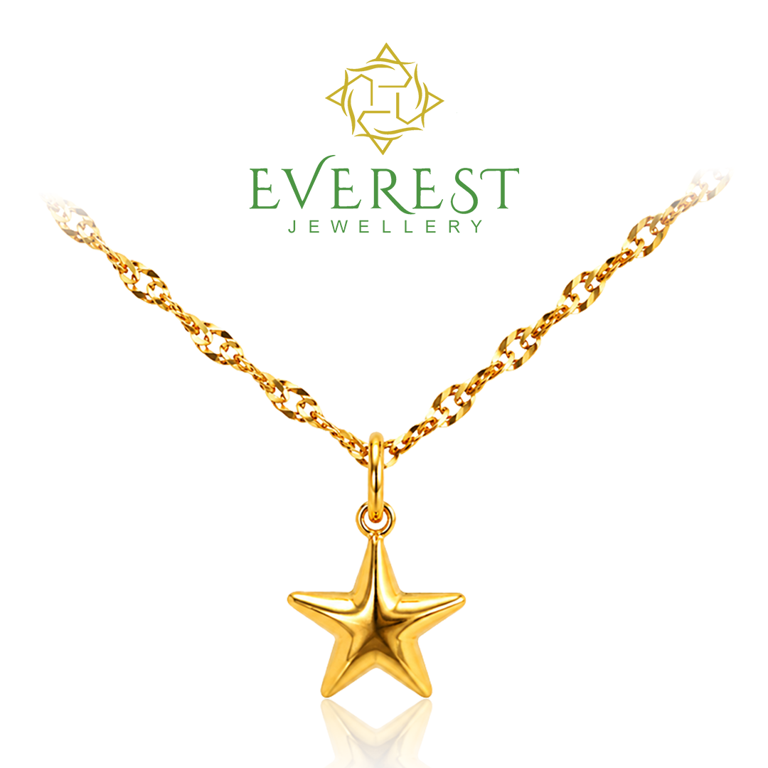 916 Yellow Gold Plain Star Hollow Pendant